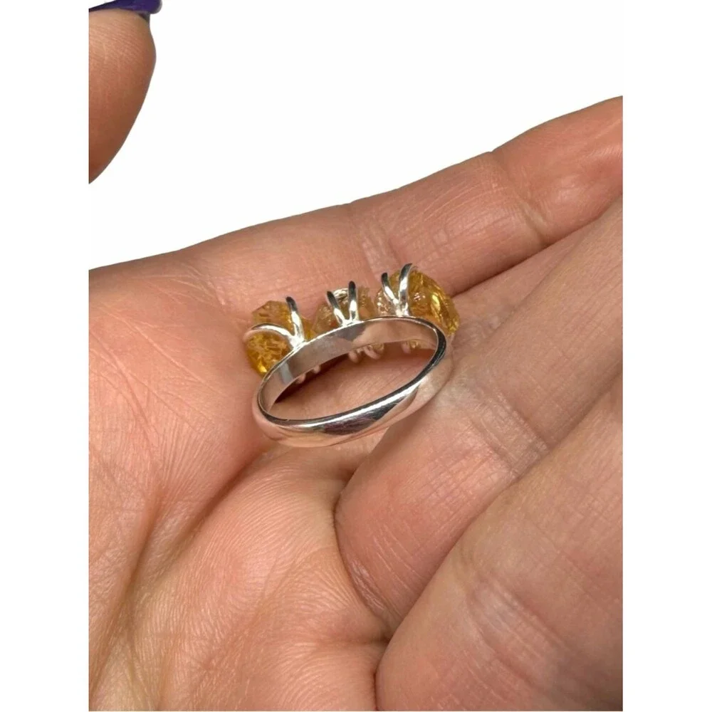 Citrine Ring Size 6 Solid 925 Sterling Silver Raw Rough Natural Stone Crystal